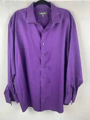 Kenneth Cole 反应衬衫男式中号 32/33 紫色条纹修身版型 — 第 1/4 张图片