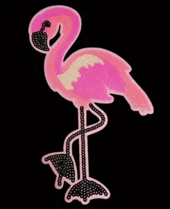 Pink Flamingo Iron-On Applique | Pink Sequin | Craft Embellishment | Large | New - Picture 1 of 11
