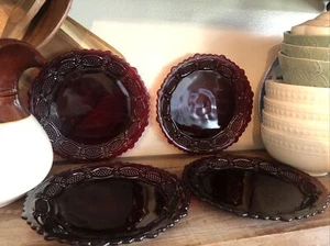 Avon 1876 Cape Cod Ruby Red Cranberry Glass Dessert Salad Plates Qty 4 VINTAGE - Picture 1 of 6