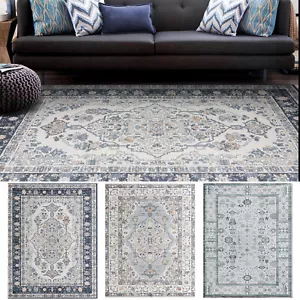 Extra Large Floor Rug Vintage Retro Persian Carpet Blue Green Plush Runner Rugs - Picture 1 of 23