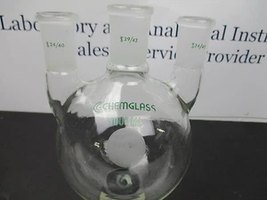 Chemglass 1000 ml 3-Hals Rundboden Flachmann Mitte 29/42 Seiten 24/40 CG1522-08 - Bild 1 von 7