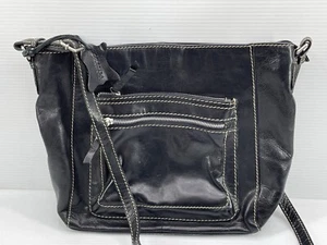 Colorado Black Leather Cross-Body Handbag With White Stitching - Picture 1 of 11