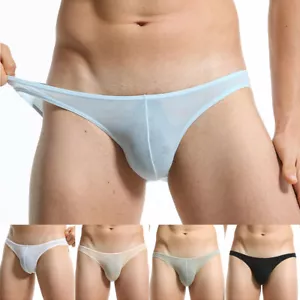 Men Ice-silk Mesh Briefs Underwear Breathable Pouch Panties Bottom Lingerie US - Picture 1 of 27