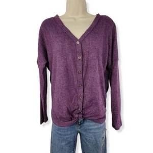 Ultra Flirt Cozy Ribbed Tie Front Top Medium Jrs. - Picture 1 of 2