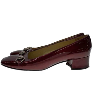 Gucci Women's Square Toe Horsebit Patent Leather Pumps in Bordeaux Size 36.5 - Picture 1 of 7
