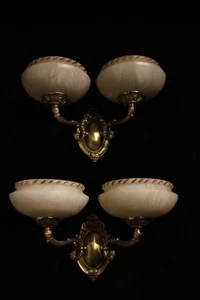 Tonos de alabastro tallados apliques apliques sólidos brazos dobles bronce - Imagen 1 de 7