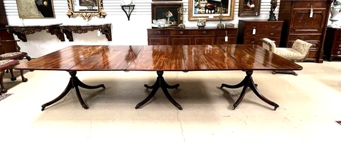 Museum Quality Antique Regency Mahogany Dining Table 3 Pedestal SEE PROVENANCE Cover