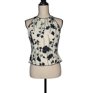 Cravatta nera Oleg cassini top bianco nero floreale perline vintage - taglia 6 - Foto 1 di 13