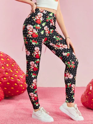 Mujer Fresa Pastel Corto Negro Kawaii Lunares Ropa de Salón Leggings Pantalones Foto 1 de 4