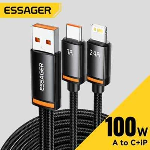 2 in 1 100W USB Type C Cable Fast Charging Cable Cord For iPhone 16 15 Samsung - Picture 1 of 14