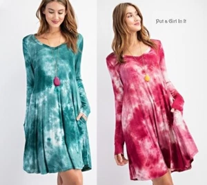 New Womens PLUS SIZE JADE PINK TIE DYE BUTTERY SOFT DRESS POCKETS 1X 2X 3X USA - Picture 1 of 5