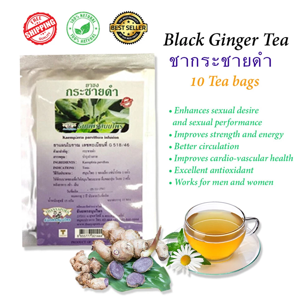 Té instantáneo de jengibre negro tailandés infusión de hierbas bebidas tónicas 10 bolsitas de té Foto 1 de 1