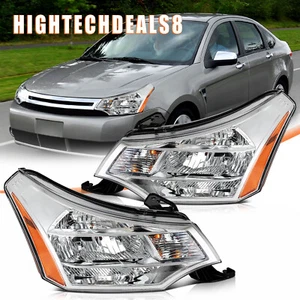 Headlights Assembly For 2008-2011 Ford Focus Left+Right Chrome Housing Headlamps - Picture 1 of 15