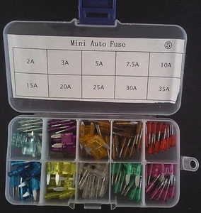 ATM Mini-Fuse Blade Kit Auto Boat Cycle 100 fuses 10 Sizes 2-35 AMP Locktop Kit - Picture 1 of 3