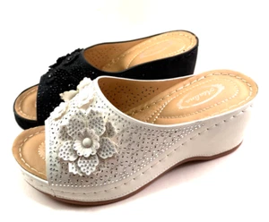 Atalina DW3462 Mid Wedge Embellished Slip On Sandals Choose Sz/Color - Picture 1 of 18