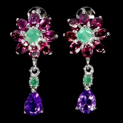 925 Sterlingsilber Ohrringe Birne Amethyst 7x5 mm Smaragd Edelstein Schmuck - Bild 1 von 4