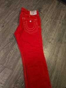 Jeans uomo True Religion taglia 40 rosso gamba dritta punto grande effetto invecchiato - Foto 1 di 10