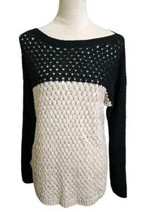 Fever Pullover Maglia Maglione Cestino Tessuto Nero Bianco Blocco Colore Manica 3/4 XL - Foto 1 di 16