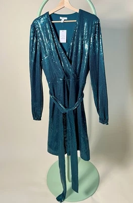 Vestido Cara Santana Nine West Lentejuelas Verde Esmeralda Manga Larga XLarge - Nuevo con Etiquetas Foto 1 de 4