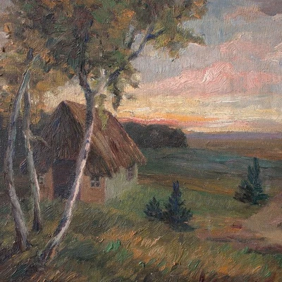 Moolandschaft impressionistisch Anna Mahn signiert gerahmt Öl auf Malpappe 20 Jh - Bild 1 von 4