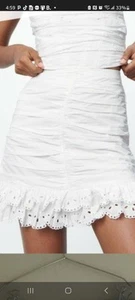 Zara Womens Eyelet Ruffle White Mini Skirt Lined Lightweight Summer Size L - Picture 1 of 10