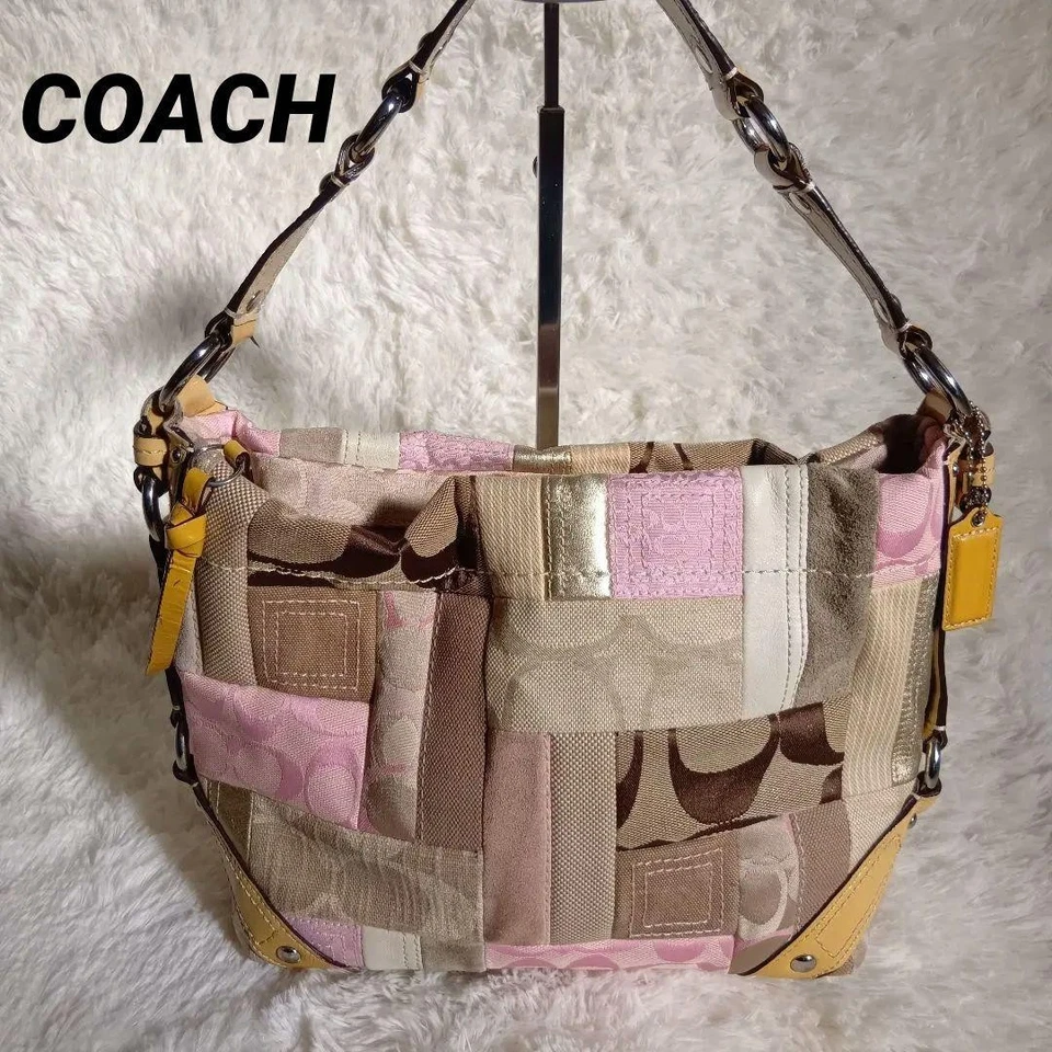 Coach Shoulder Bag Pink Beige Hobo Patchwork 13720 Authe - Image 1 of 4