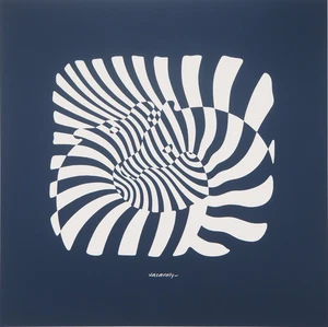 Victor Vasarely: Zebras Hintergrund Blau - Siebdruck Originell Unterzeichnet - Foto 1 di 6