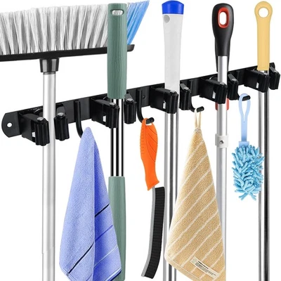 Mop and Broom Holder Wall Mounted - Sturdy Stainless Steel Rack with Utility ... - Image 1 of 4