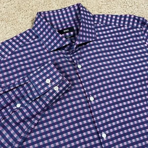 Hugo Boss Mens Purple Plaid Long Sleeve Dress Shirt Slim Size 42 16.5 - Picture 1 of 5