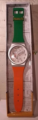 Peanuts Snoopy Playing Tennis Watch Wall Clock 36” Battery Operated Green Orange - Image 1 of 4