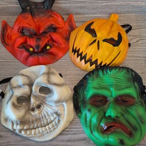 DE COLECCIÓN GOMA HALLOWEEN MÁSCARA ESQUELETO FRANKENSTEIN DIABLO CALABAZA CORREA ELÁSTICA - Imagen 1 de 11