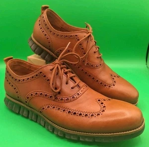 Cole Haan Zerogrand Mens Wingtip Oxford Shoes Size 10M Tan Caramel Leather - Picture 1 of 7