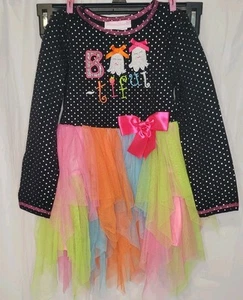 Bonnie Jean Girls Halloween Tule Dress Lined Size 4 Long Sleeve Bow Glitter - Picture 1 of 5