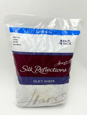 Hanes Silk Reflections Silky Sheer Control Top Sheer Toe 4 PACK GREY MIST SZ EF - Image 1 of 2