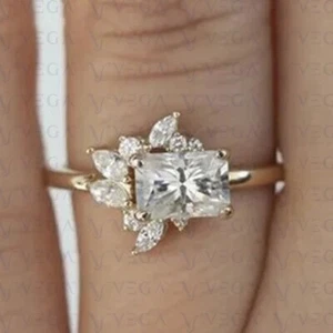 2.75ct Radiant Real Old Mine Moissanite Certified Ring 14K Yellow Gold Plated - Picture 1 of 18