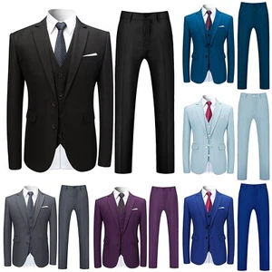 Mens 3 Piece Dress Suit Classic Fit Formal Jacket Top & Vest & Pants Wedding Set - Picture 1 of 21
