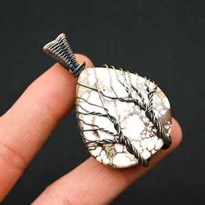 White Horse Jasper Gemstone Copper Wire Wrapped Hndmade Pendant Jewelry Gift - Picture 1 of 4
