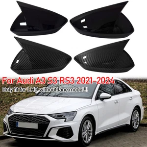 For Audi A3 S3 RS3 2021-2024 Black/Carbon Fiber Side Mirror Cover Shell Caps ABS - Foto 1 di 20