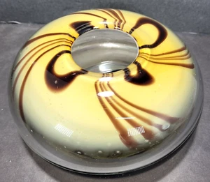 MCM Studio VTG Art Hand Blown Glass Low Squat Vase Brown Black & Clear Swirl - Picture 1 of 20