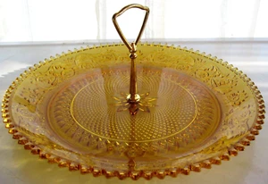 Tiara Indiana Glass Amber Sandwich Handled 12" Tidbit Tray Platter - Picture 1 of 6