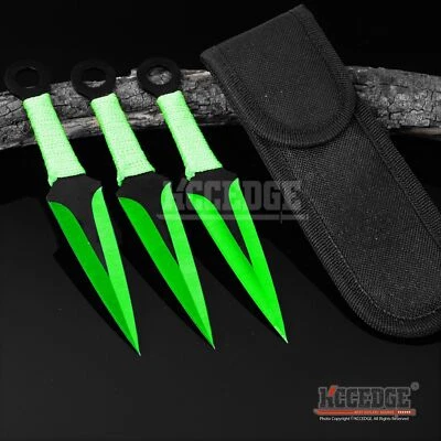 3PC 6.5" Knife Set + Sheath Ninja Kunai Fixed Blade Knife Full Tang Double Edge - Image 1 of 4
