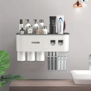 Wall Mounted Automatic Toothpaste Dispenser & Toothbrush Holder – No Drill, Spac - Picture 1 of 9