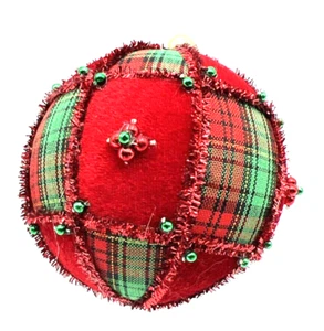 VTG Handmade Beaded Sequin Christmas Ornament Red Green Gold GUC - Picture 1 of 5
