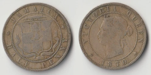 1870 Jamaica half penny coin Cover