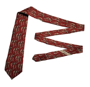 Salvatore Ferragamo Tie Men's Red Player Print Silk Necktie Handmade In Italy - Picture 1 of 6