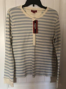 NWT-CHAPS DENIM BLUE & WHITE STRIPE HENLEY 100% COTTON TOP~SIZE XL - Picture 1 of 7