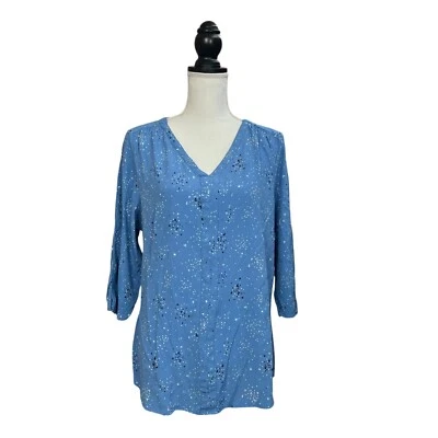 Top túnica Croft & Barrow para mujer XL azul lunares rayón cuello en V pulóver informal Foto 1 de 4