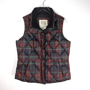 Eddie Bauer Women's Puffer Vest Large Goose Down Gray Burgundy Plaid - Picture 1 of 15
