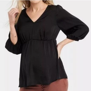 Ingrid & Isabel Large Maternity Blouse Top Pregnancy Black Silky Dressy NEW - Picture 1 of 16