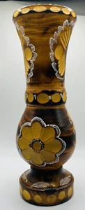 Vintage handgeschnitzte dekorative Holzvase graviert Wohndeko Massivholz, 9 Zoll - Bild 1 von 13